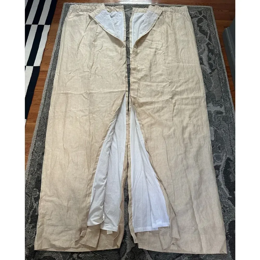 2 POTTERY BARN WHEATON STRIPE SUNFLOWER YELLOW LINEN CURTAINS SET READ